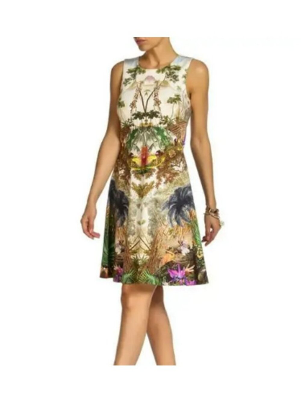 Beatrice B Jungle Print Sleeveless Fit & Flare Dress, Size Small